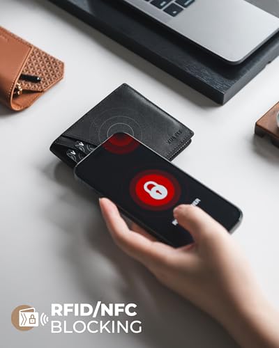 VULKIT Genuine Leather Reversible Belt & Slim Bifold Wallet - Luxury Gift Set, Black & Dark Brown Combo4