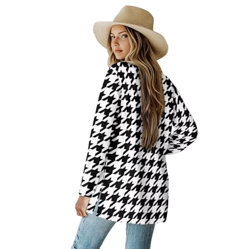 Image of Women's Aztec Open-Front Jacket Lightweight Casual Outerwear Native Western Aztec Pattern & Plaid Houndstooth Print