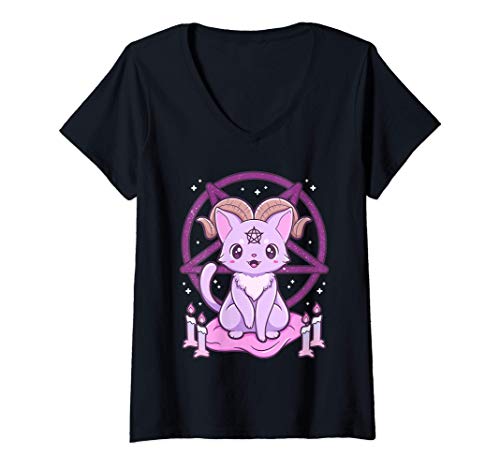 Femme Kawaii Pastel Goth Krampus mignon effrayant gothique T-Shirt avec Col en V
