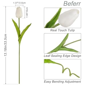 Beferr white tulips artificial flowers 18pcs faux silk tulip real touch tulip fake flowers bouquets arrangements for easter spring flowers valentines day mothers day flower gifts home table decor  urban country home decor