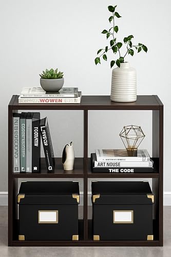 Image of Enigmatic Woodworks 4-Cube Wooden Storage Organizer | Multipurpose Bookshelf, Display Rack for Living Room, Study & Office | Suede Finish DIY Installation |Flowery Wenge | 24 * 9.5 * 24 inch