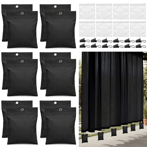 Relaxweex 12 Pack Curtain Weights, 16oz Outdoor Curtain Weighted Bag, Drapery Weighted Bottom Gazebo Weights Sandbag with Holder Clip for Drapes Cabana Gazebo Pergola Garden (Black)