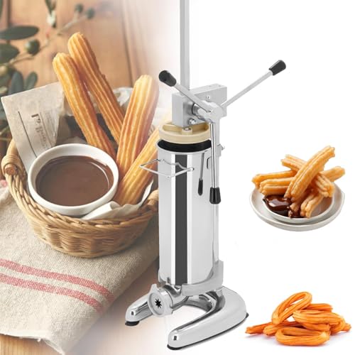 Máquina Churrera de Acero Inoxidable –Fabricante de Churros Español Manual Comercial,Máquina de Rosquillas de Frutas Latinas, Máquina de Rellenar Salchichas Manual para Restaurantes y Panaderías 2L