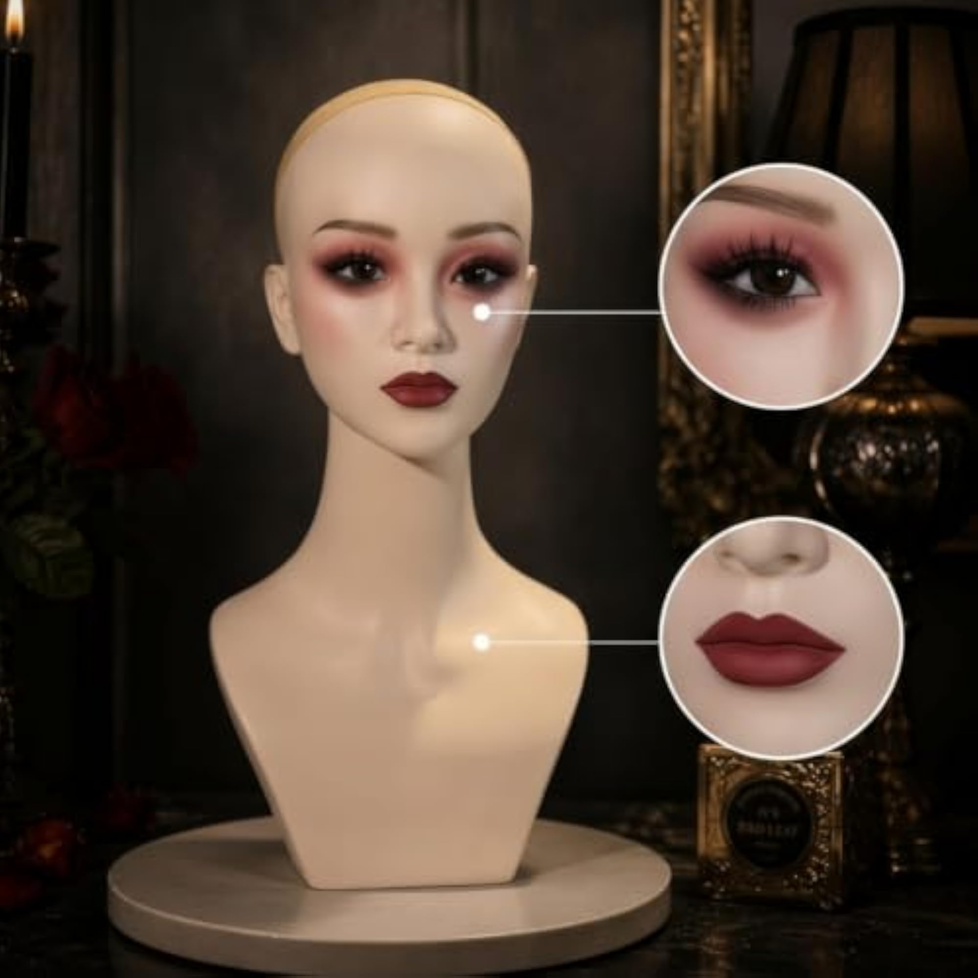 Cream-Beige Mannequin Head with Shoulders for Display