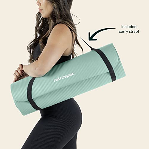 Retrospec Solana Yoga Mat 1" Thick W/Nylon Strap For Men & Women - Non Slip Exercise Mat For Home Yoga, Pilates, Stretching, Floor & Fitness Workouts - Blue Lagoon #TOP6