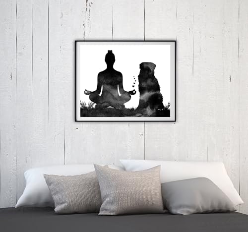 Yoga Pose Wall Art with Australian Shepherd Dog Print