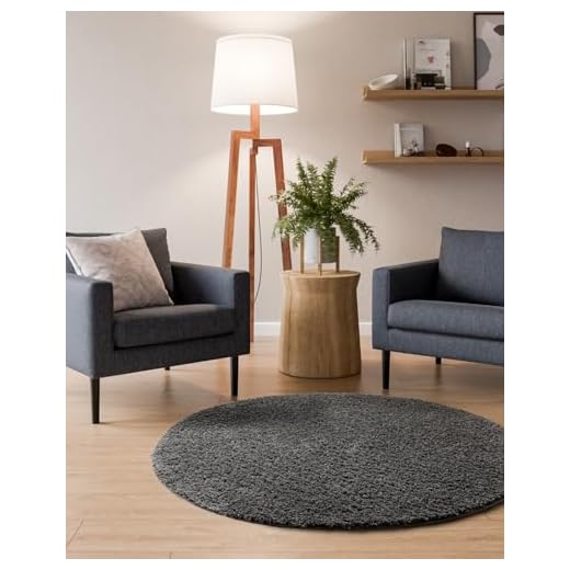 Interiyou Sofia Tapis à poils longs - 250 x 250 cm - Rond - Gris - Moelleux et uni - Lavable et antidérapant - Poils longs doux