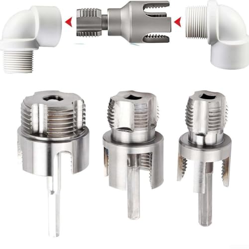 Cushteg Lot de 3 outils de filetage de tuyaux pour filetage interne et externe 1/2", 3/4" et 2,5 cm, pour perceuses électriques, construction métallique, kit d'outils de plomberie compact et portable