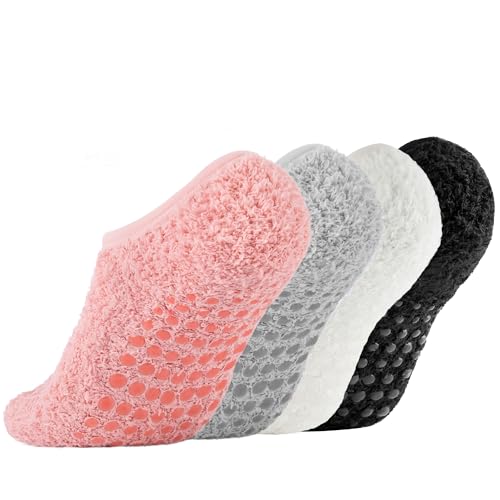 OLIKER 4 Pairs Fuzzy Slipper Socks