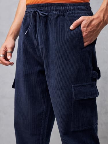 Image of Bewakoof Men's Oversized Fit Mid Rise Cotton Cargo Pant| Loose Fit Street-Style Comfort | Utility Pockets | Everyday Wear