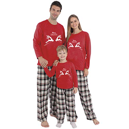 Matching Merry Family Christmas Tree Pajamas Set, Holiday Xmas PJs, Plaid Printed Sleepwear for Women Men Kids Couples Adults (Men-XXL) Red