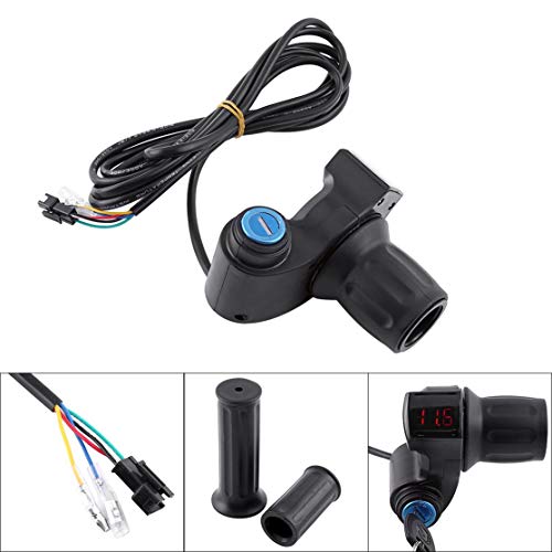 Image of Tbest Electric Throttle,Ebike Throttle,Universal E-Bike Throttle Grip Electric Bike Motor Scooter Speed Controller & Cable Set, 12V-99V Half Wrist Twist Grip Throttle Handle with LED Display Key Knock