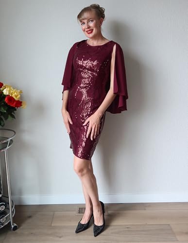 GRACE KARIN 2025 Women's Sequin Dress Mother of The Bride Dress with Chiffon Shrug Formal Wedding Guest Party Dresses4