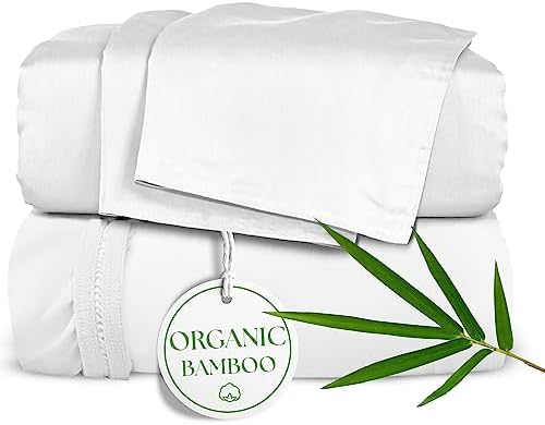 Sweave Bamboo Sheets Split King Size Bed Sheets Set 5 Pieces - Optimal Blend of Organic Bamboo with Luxury Long Staple Cotton, Double Stitch & Double Elastic with 16-Inch Deep Pockets - White
