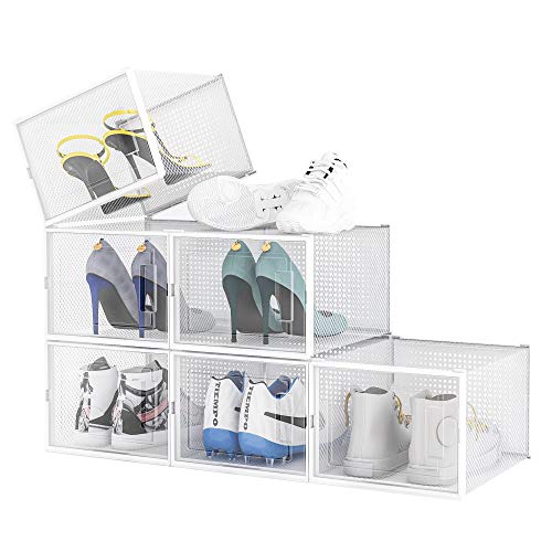 XL Stackable Shoe Box - Ventilated, Transparent Shoe Storage & Shoe Organizer for Closet, Garage, Under bed & Entryway - 6 Pack Collapsible, X-Large Sneaker Storage - ACHub