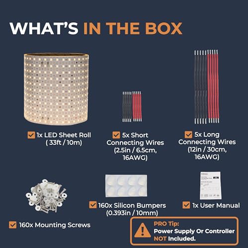 Rollos de luz LED ultra largos 33ft x 9.5in 24V 3000K miniatura 7