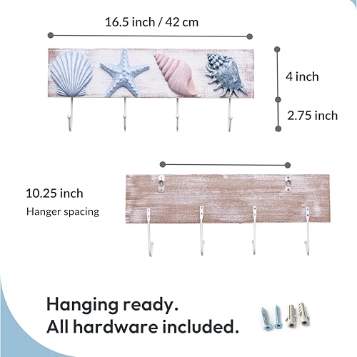 TideAndTales Beach Decor Seashell Wall Hooks Towel Rack for Bathroom, Bedroom or Kitchen | 4 Strong Hooks | Ocean Theme Beach House Decor - Image 4