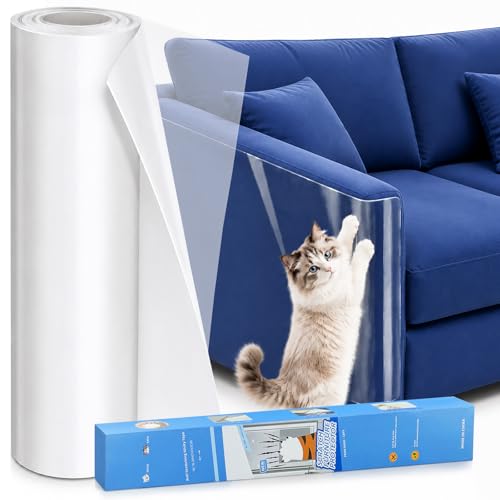 Wosyoodo Protección Antiarañazos para Gatos 43cm x 5M, Película Protectora de Sofá Recortable, Transparente Invisible y Despegable Sin Residuos - Ideal para Sofás, Sillas y Mesas