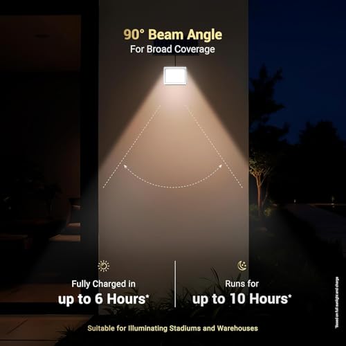 Image of Dylect Luxe Solar Flood Light - Powerful Bright 60W to 90W for Outdoor Garden, Home, Retail Shop, Parking | Long 10Hr Runtime with Unique Hazard Light & Remote, IP65 Waterproof, 6000K Cool White