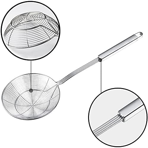 Yfwood 7.9 Inch Spider Strainer Skimmer, Reinforced Double Coil Wire Skimmer With Large Handle Solid Stainless Steel Strainer Ladle For Cooking And Frying ( 1 - Piece ) #TOP1