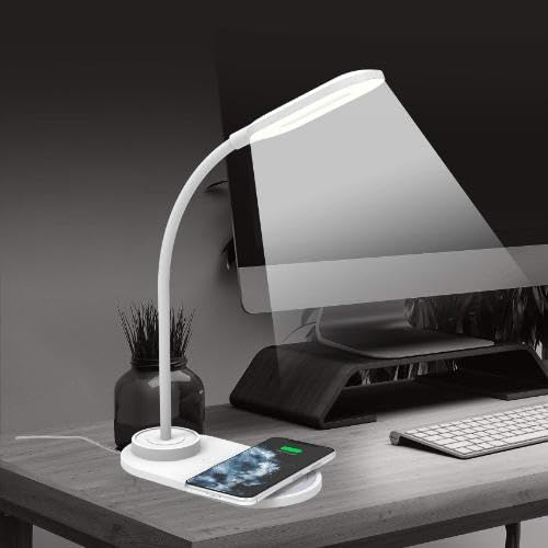 Celly WLLIGHTMINIWH - Lampada da tavolo a LED con ricarica wireless, flessibile, con 3 tonalità di luce con stazione di ricarica, colore: bianco - 4