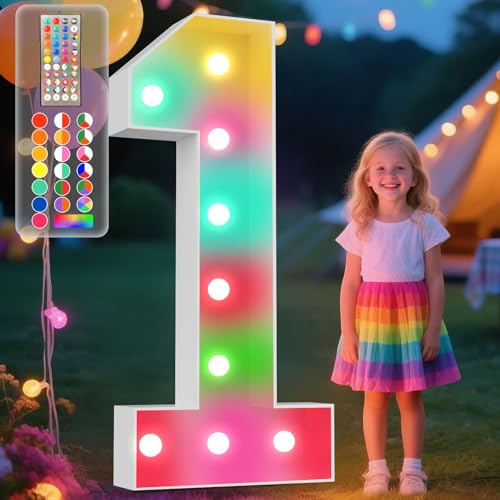 Image of Ledido 4FT Marquee Light Up Numbers, 34 Colors Changing Marquee Numbers 4 Feet Tall with Remote, Big Numbers for Party Wedding Graduation Birthday Decoratoons, Large Light Up Number 1