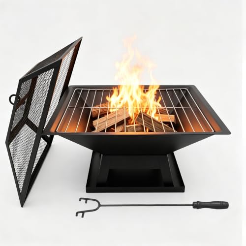 AmazStove Square Fire Pit, 19×19×15 Inch Stainless Steel Smokeless firepit Outdoor | Wood/Charcoal/Pellet Fuel, Medium Sized Outdoor Wood Burning fire pits, for 2-4 People