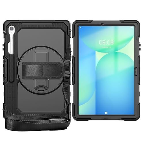 Compatible con Samsung Galaxy Tab S10 FE+ 33.3 cm SM-X620/X626B funda de TPU a prueba de golpes, funda protectora con protector de pantalla giratorio 360 grados, correa de mano y correa para el hombro