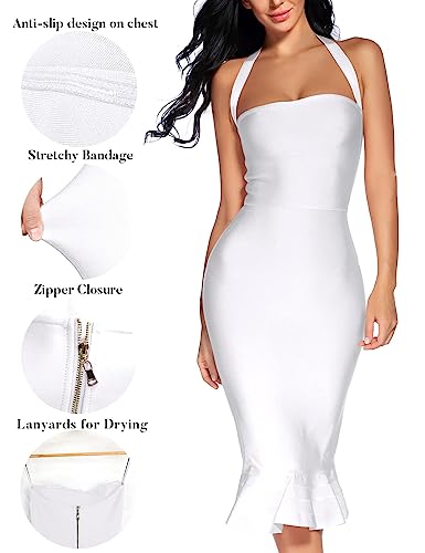 Image of houstil Women's V Neck Halter Fishtail Bandage Bodycon Dress Party