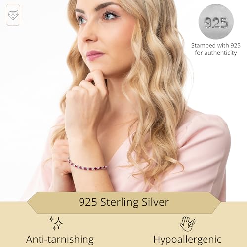 MAX + STONE 925 Sterling Silver Created Ruby Bracelet for Women | July Birthstone Ruby Bracelet | Hypoallergenic Sterling Silver Tennis Bracelets2