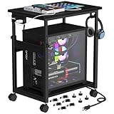Snughome Extra-Large Computer Tower Stand with Charging Station, Adjustable PC Tower Stand for Floor 25.2'-36.22', PC Stand with Locking Wheels Mobile Rolling CPU Holder Cart for Gaming Office Home