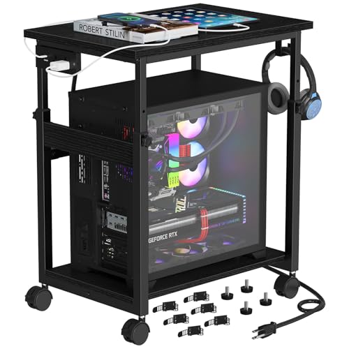 Snughome Extra-Large Computer Tower Stand with Charging Station, Adjustable PC Tower Stand for Floor 25.2
