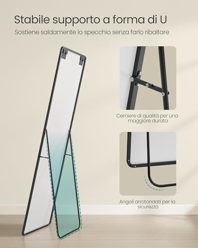 SONGMICS Specchio a Figura Intera, 160 x 50 cm, Specchio da Terra Rettangolare con Supporto, Cornice in Lega di Alluminio, Vetro Temperato, Camera da Letto Soggiorno, Nero Inchiostro LFM030B01 - Immagine 3