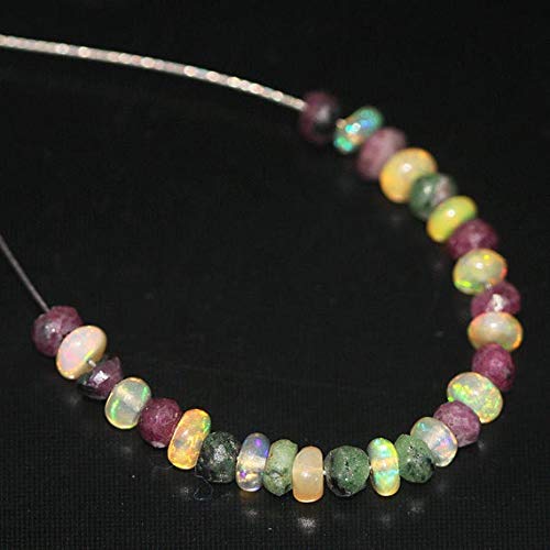 BEADS GEMSTONE Zoisite Ruby Faceted Ethiopian Fire Opal Smooth Rondelle Gemstone Craft Beads Strand 2 Inch Long 5mm Code-HIGH-27840