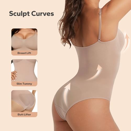 ShaperSwan Modelador feminino, body com controle de barriga com alças ajustáveis, modelador corporal