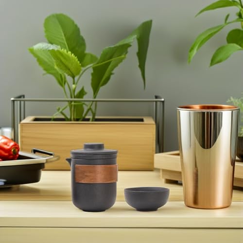 Tetera de porcelana portátil con tazas y bolsa protectora para viajes 5