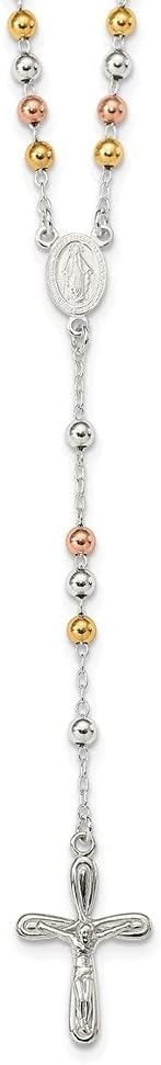 Diamond2Deal Sterling Silver Polished White Rose and Yellow Bead Rosary 18 in Necklace