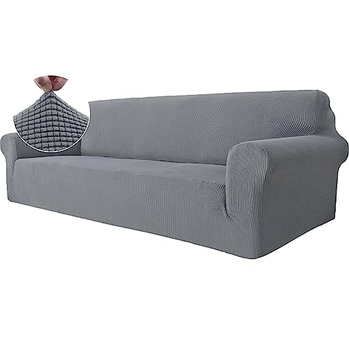 Ystyle Funda Sofa 4 Plazas, Ajustables Fundas Sofa Elasticas, Protector Sofa Gatos Arañazo y Perros Mascotas, Funda de Sofá con Reposabrazos Antideslizante Antimanchas Lavable, Gris Claro