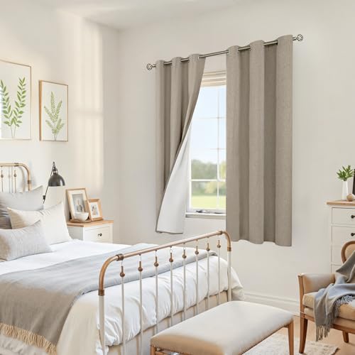 Image of YoungsTex Taupe Linen Blackout Curtains for Bedroom 63 Inch Length, Thermal Insulated Full Room Darkening Window Drapes Heat Blocking for Living Room, 2 Panels, 38 X 63 Inch