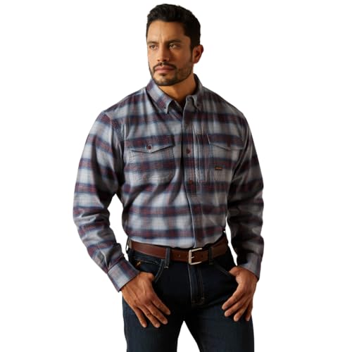 Image of ARIAT Men Rebar Flannel DuraStretch Work Shirt Orion Blue