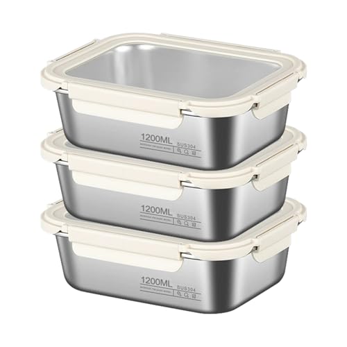 CECOMBINE Pack Stainless Steel Food Containers with Lids Stackable Meal Prep Containers Leak-Resistant Metal Lunch Boxes with Secure Clips for Kitchen Office & Snacks 1200ml