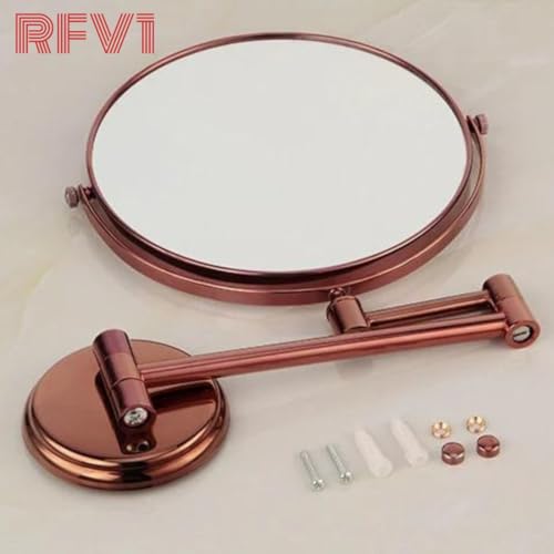 Image of Wall Mount Shaving Mirror II Makeup Mirror II Bathroom Mirror with 5X Magnifying Mirror (Rose Gold,8 Inch)