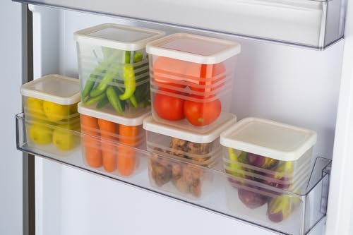 Essential Jars and Containers 24 ZEKTO Fridge Storage Boxes (Pack of 6, 1000 ml Each, White) | BPA...