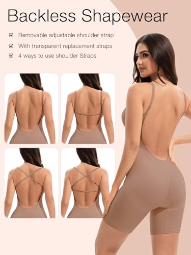 Image of Slimers Backless Shapewear Tummy Control: Low Back Plunge Shapewear Bodysuit - Slimming Built-In Bra Full Body shaper Woman