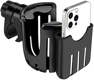 Guiseapue Pram Cup Holder, Universal Coffee Bottler Holder with Phone Holder Organizer for Stroller, Pushchair, Buggy, Bike, Wheelchair, Walker (Black-Style 2)