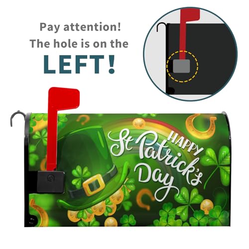 Image of Happy St. Patrick's Day Shamrock Clovers Rainbow Green Hat Mailbox Cover - Magnetic, Standard Size 18 inch X 21 inch