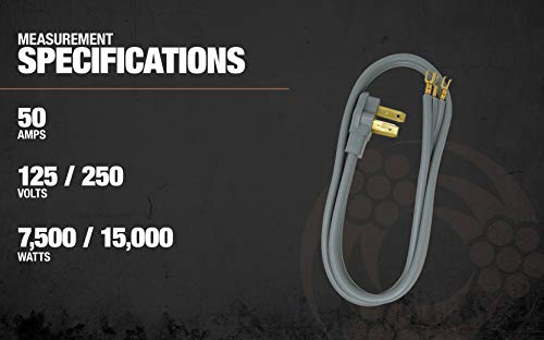 Southwire 9014Sw8809 Range Power Cord, 4-Foot, 1/4-Inch Flanged Terminals, Flat Plug, Compatible With Most Standard Free Standing Electrical Ranges With A 3 Conductor Wall Outlet, 125/250-Volt, 50-Amp #TOP5