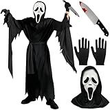 KOMEIYL Halloween Herren Scream Kostüm, Screaming Ghost Costume, Schaurige Screaming Ghost Kostüm, Halloween Ghostface Scream Kostüm con Maske und Dolch, Gilt Teilnahme Halloween-Party (S)