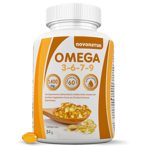 Omega 3 6 7 9, 60 perlas enriquecidas con aceite de lino, onagra, oliva, germen de trigo y nueces de Macadamia, vista y cerebro. novonatur