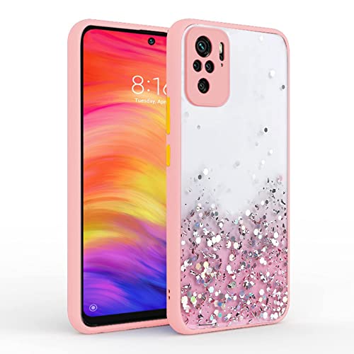 Image of VONZEE Case Compatible with Xiaomi Redmi Note 10 / 10S / Note 11 SE, Non Moving Glitter Cover for Girls & Women Soft TPU Shockproof Anti Scratch Drop Protection Cover (Pink)